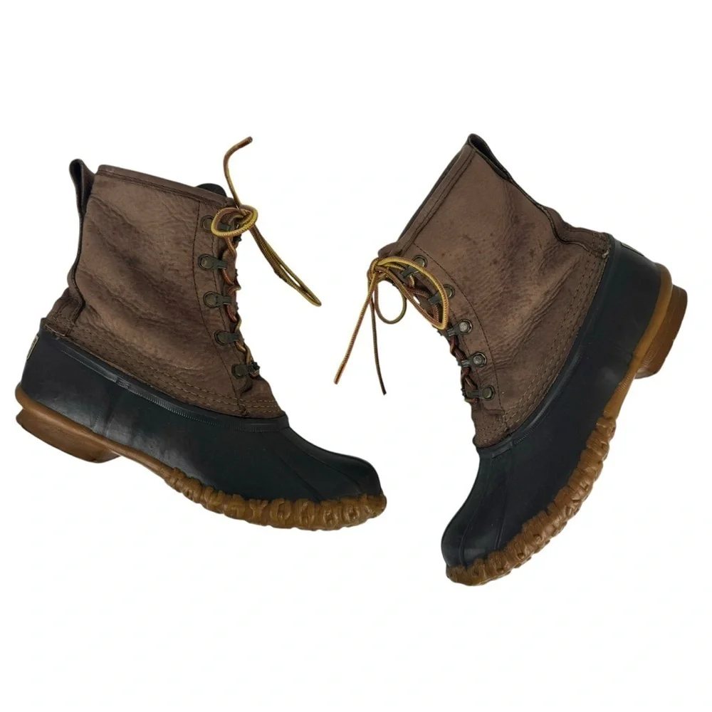 LL Bean The Bean Duck Lace Up Boots Brown Leather Rubber Size 8 Vintage Snow